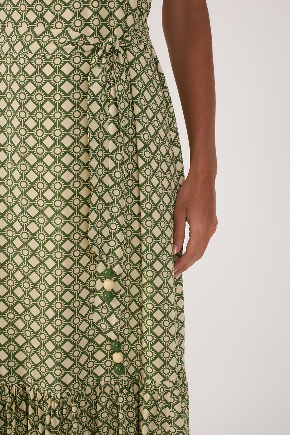 Green Amanhecer Tiered Belted Maxi Dress