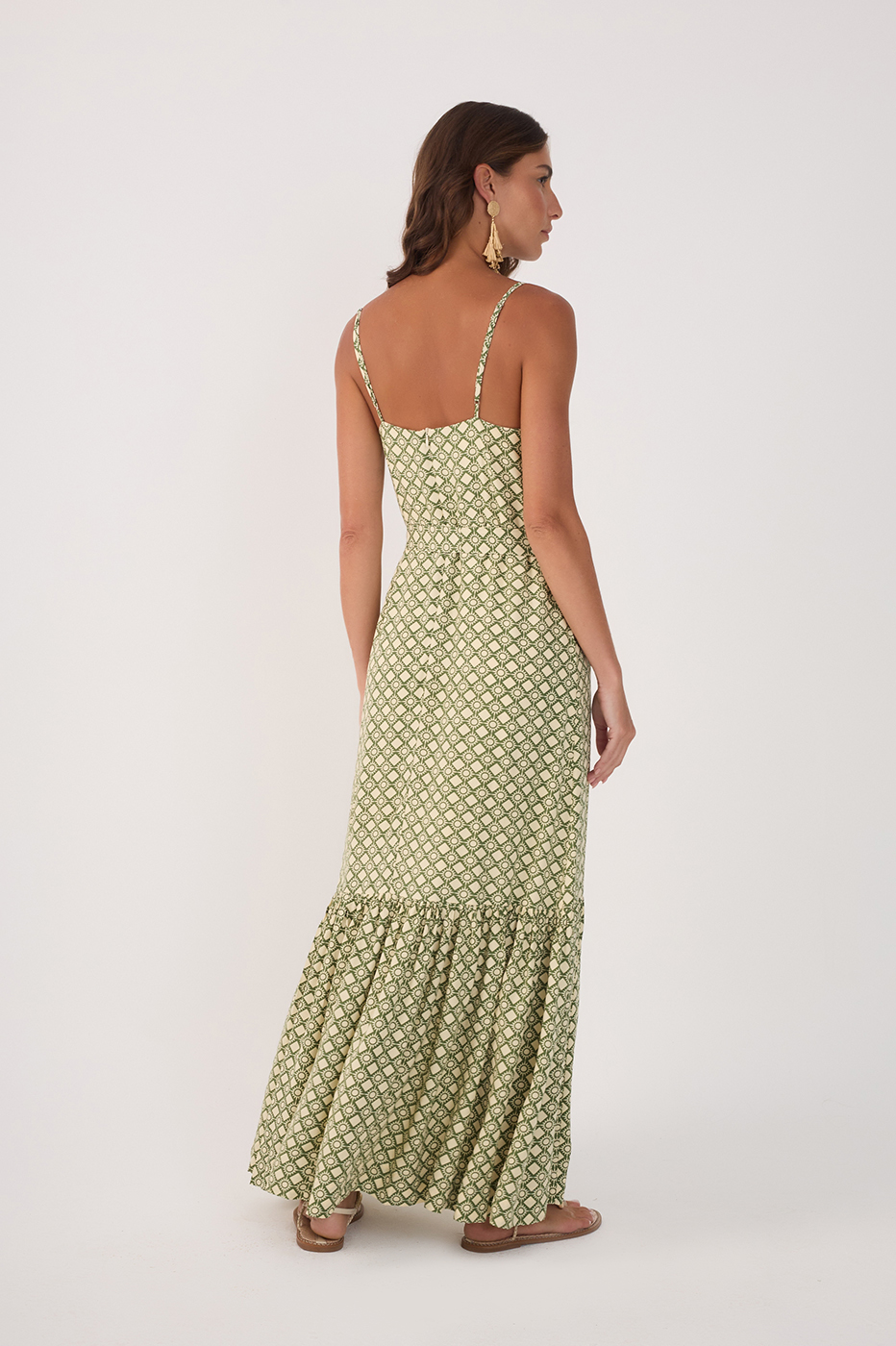 Green Amanhecer Tiered Belted Maxi Dress