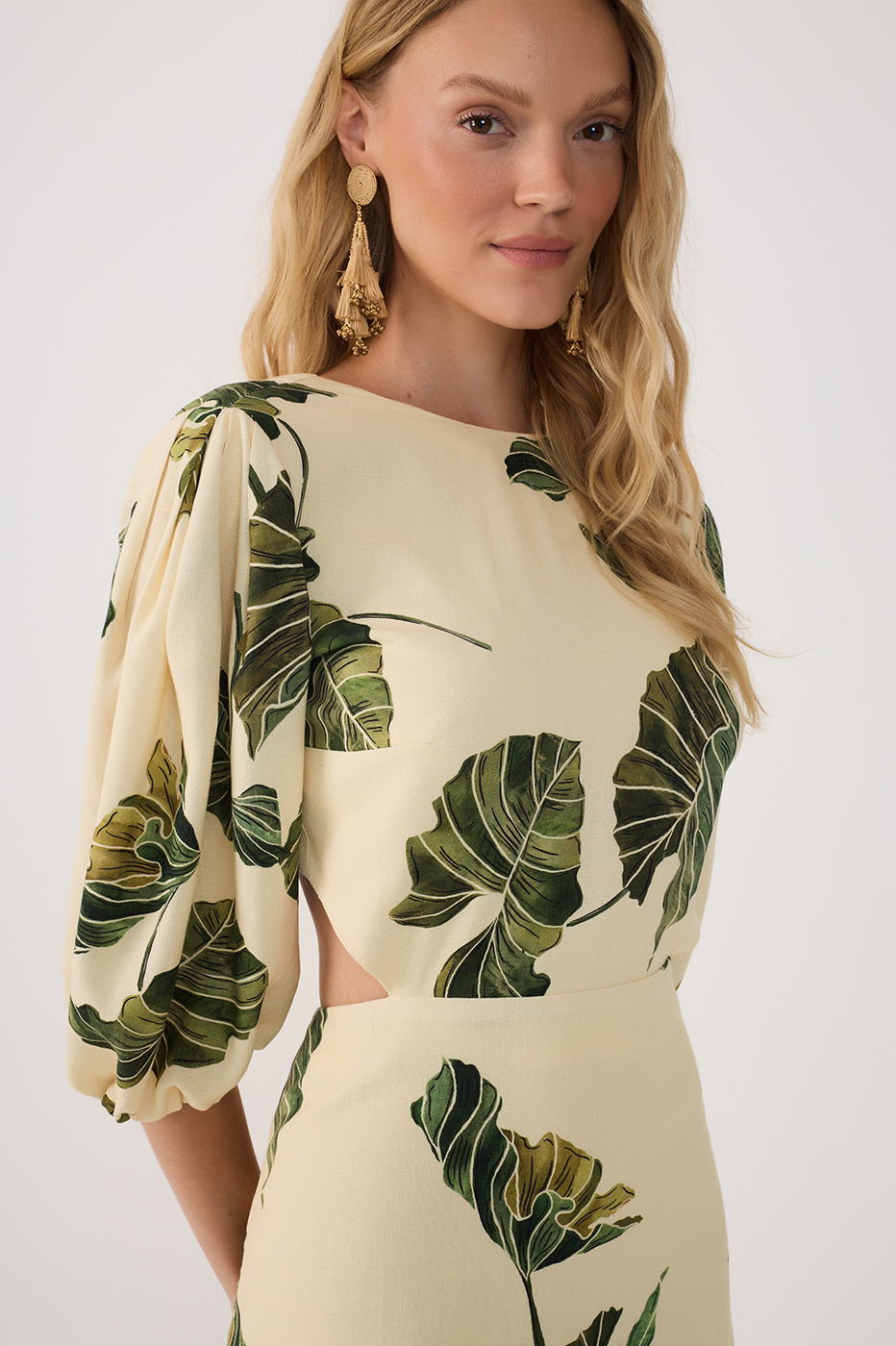 Beige Folhar Cut-Out Linen Mini Dress