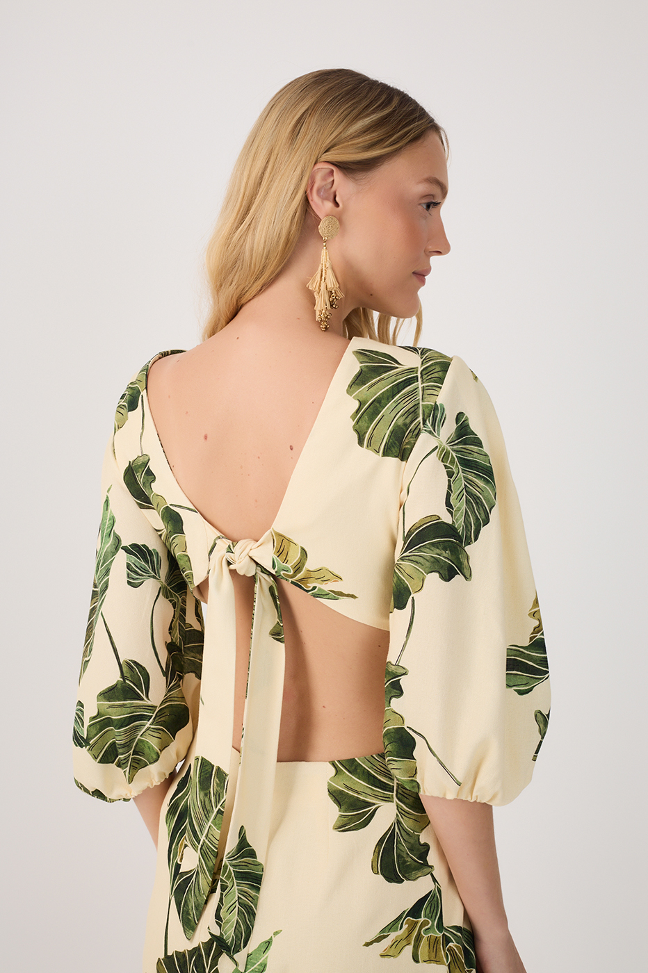 Beige Folhar Cut-Out Linen Mini Dress