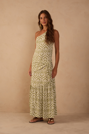 Green Jardim One-Shoulder Crepe Maxi Dress