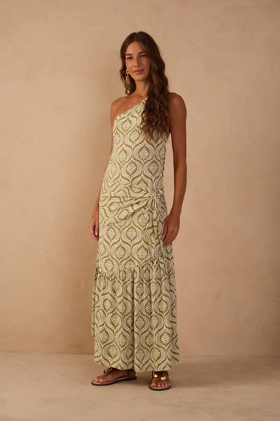 Green Jardim One-Shoulder Crepe Maxi Dress