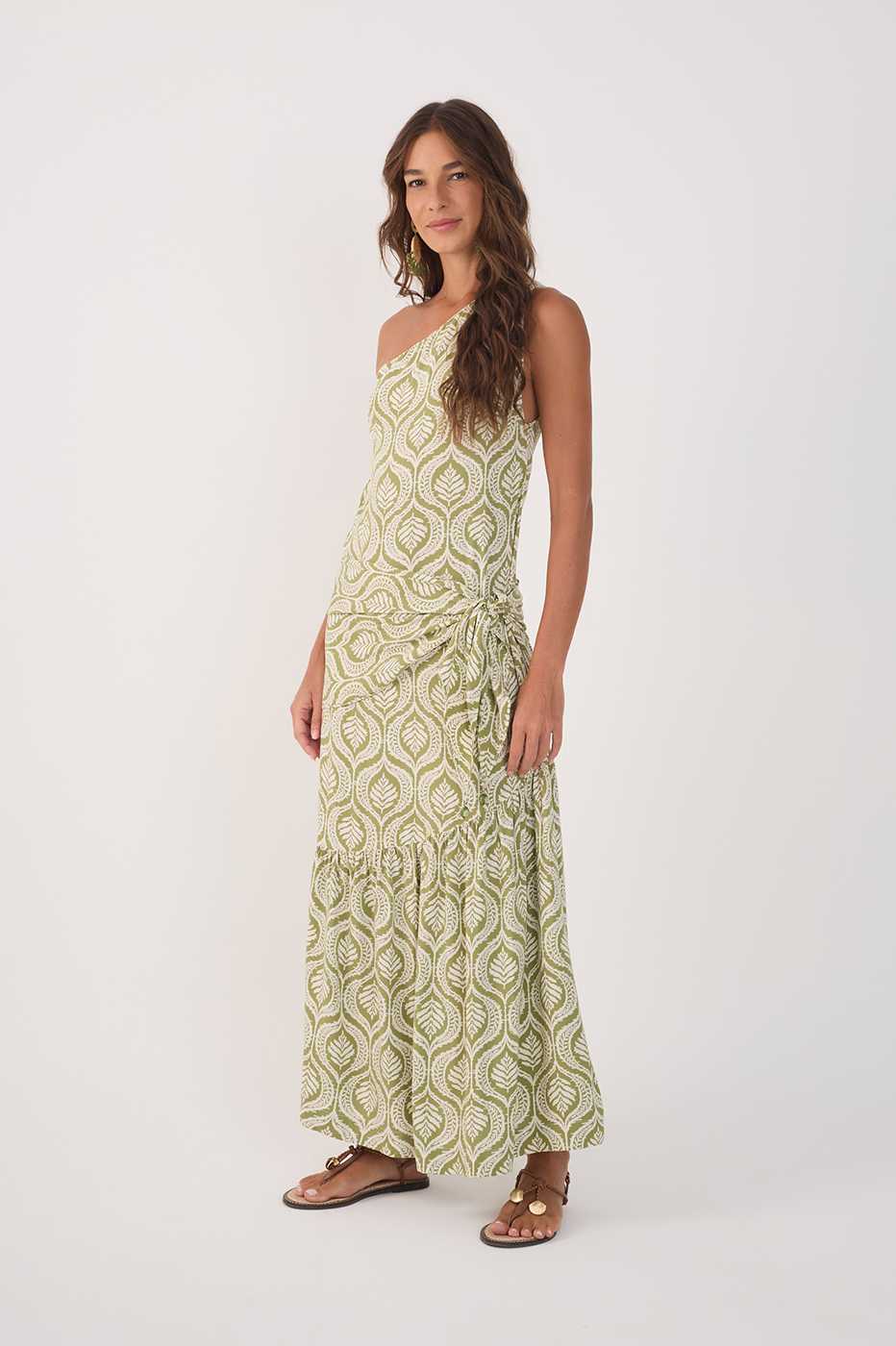 Green Jardim One-Shoulder Crepe Maxi Dress