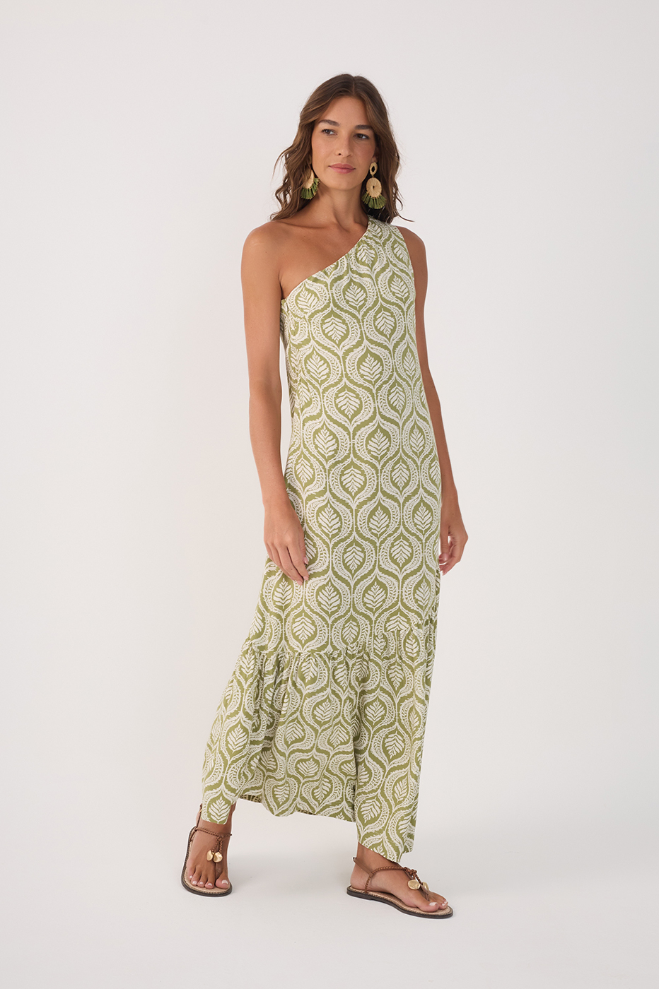 Green Jardim One-Shoulder Crepe Maxi Dress