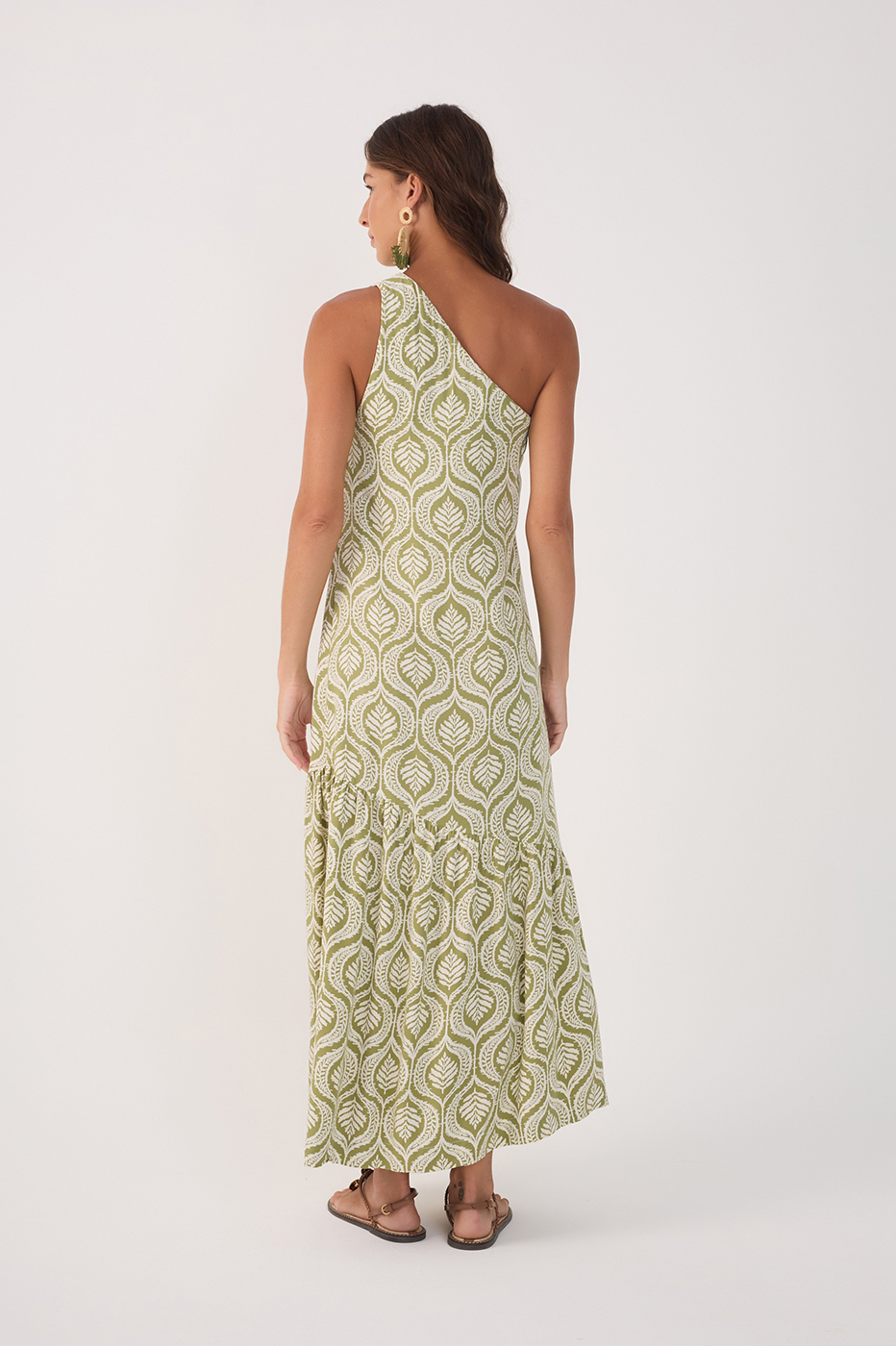 Green Jardim One-Shoulder Crepe Maxi Dress