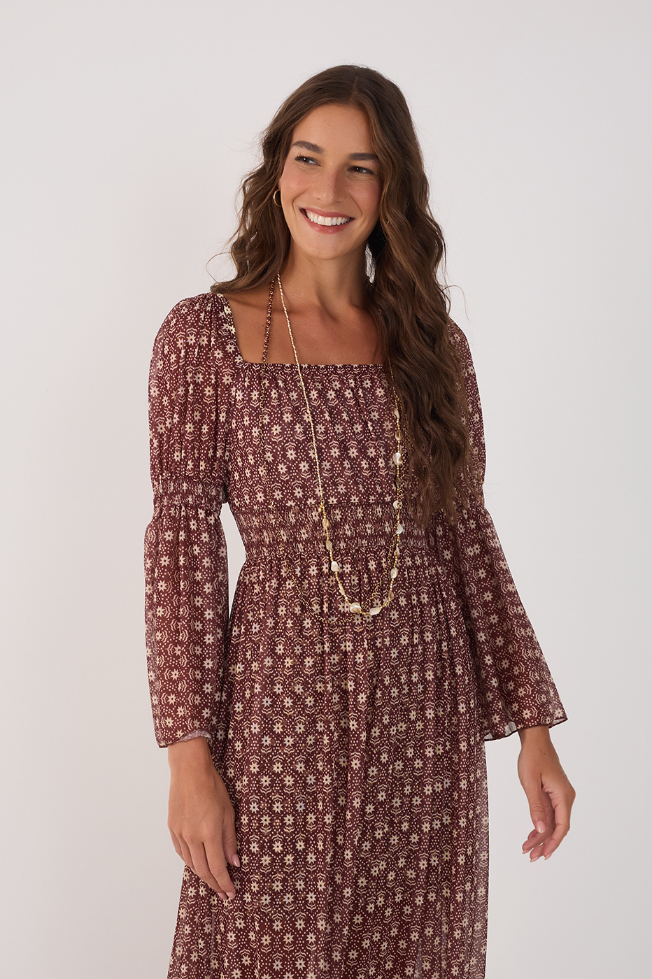 Burgundy Essencia Ruched Sleeve Maxi Dress