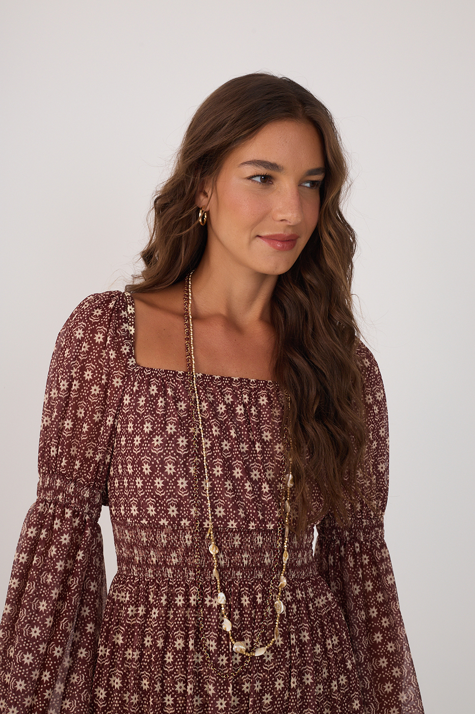 Burgundy Essencia Ruched Sleeve Maxi Dress