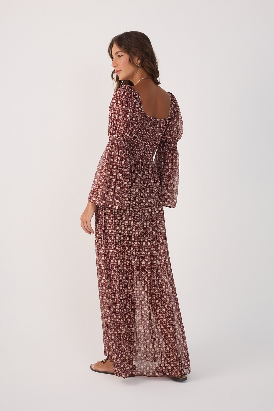 Burgundy Essencia Ruched Sleeve Maxi Dress