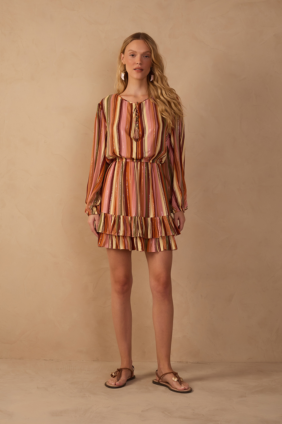 Multicolor Bosque Lurex Ruffled Mini Dress