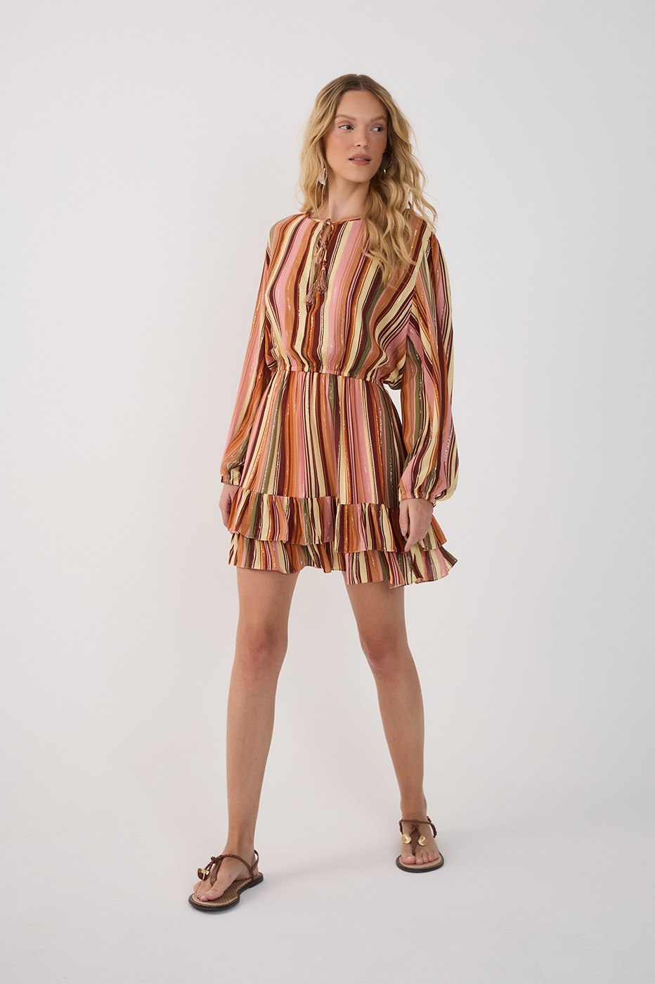 Multicolor Bosque Lurex Ruffled Mini Dress