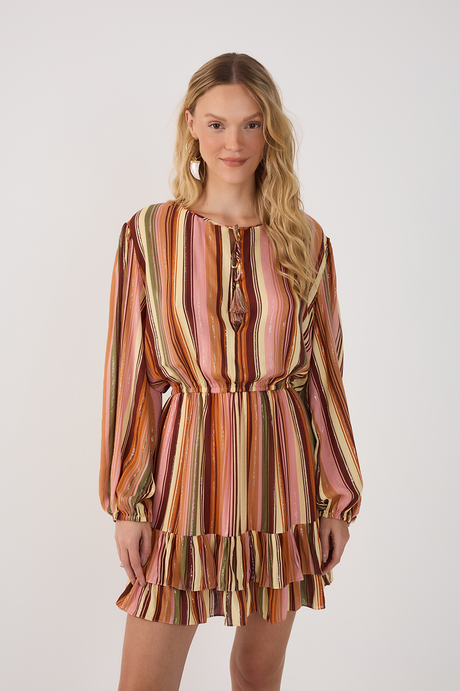 Multicolor Bosque Lurex Ruffled Mini Dress