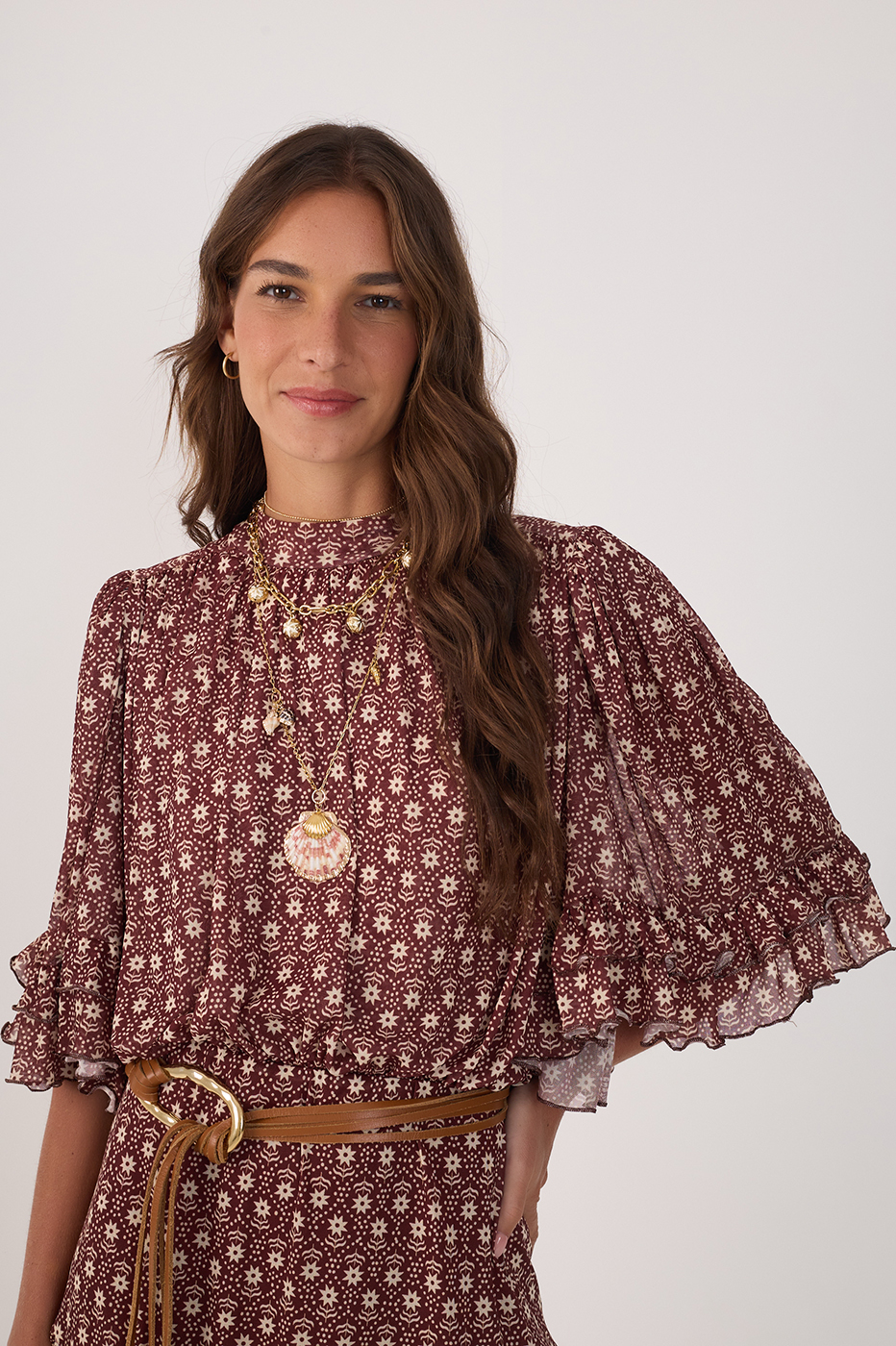 Burgundy Essencia Ruffled Tulle Mini Dress