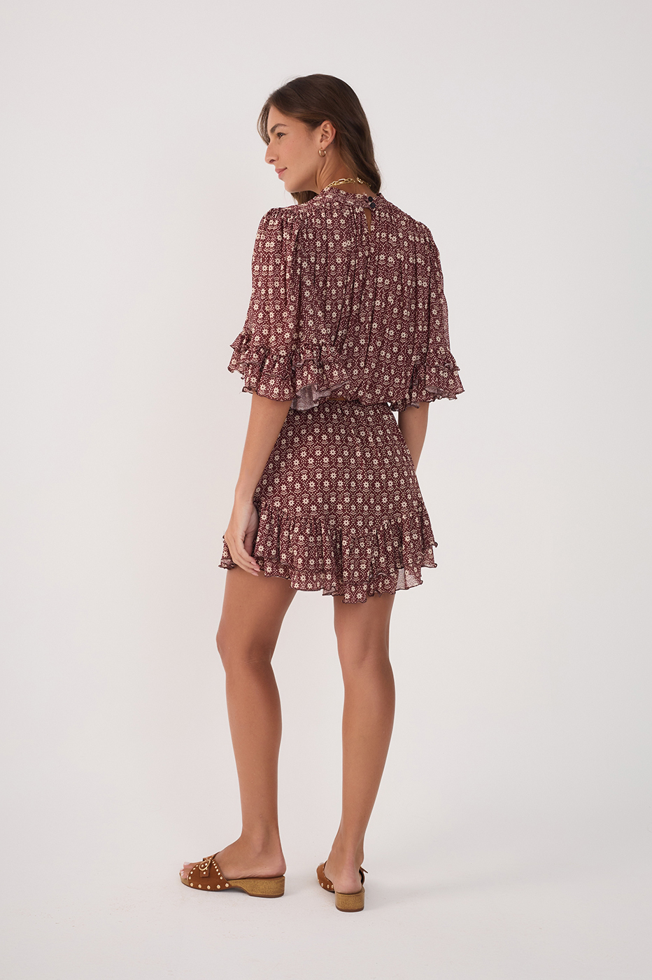 Burgundy Essencia Ruffled Tulle Mini Dress