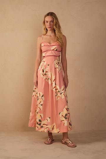 Pink Anturio Sleeveless Tricoline Midi Dress