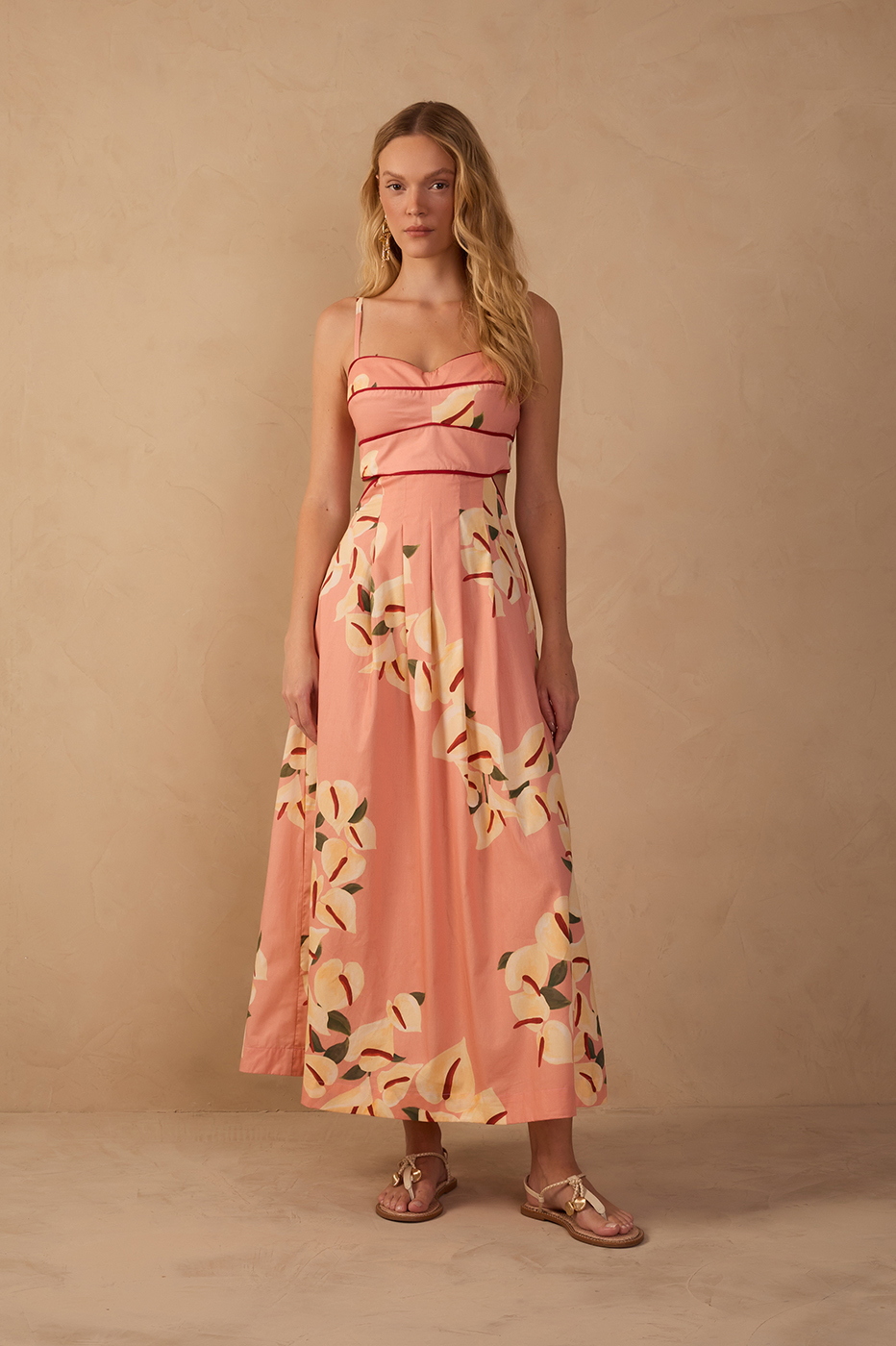 Pink Anturio Sleeveless Tricoline Midi Dress