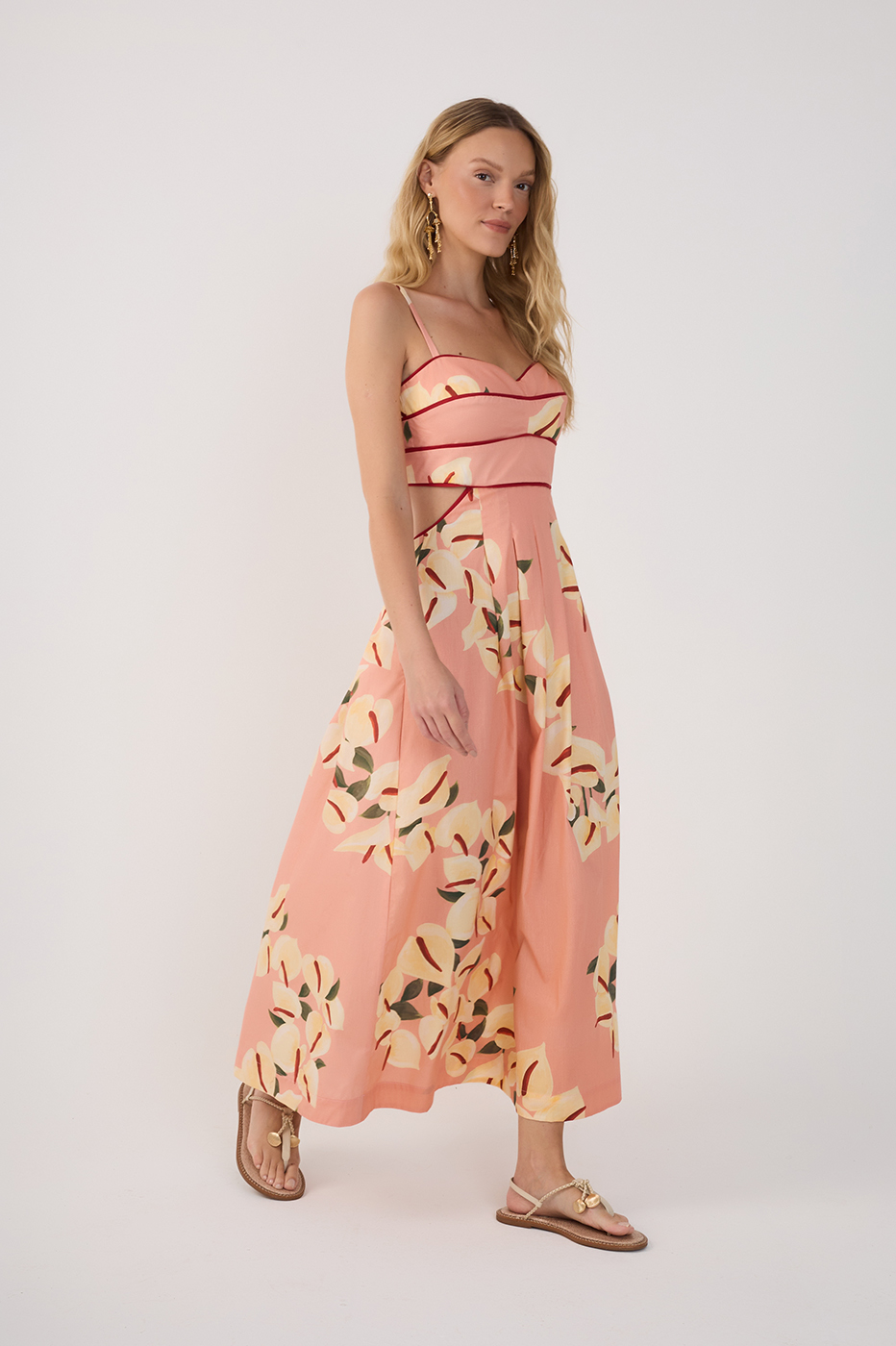 Pink Anturio Sleeveless Tricoline Midi Dress