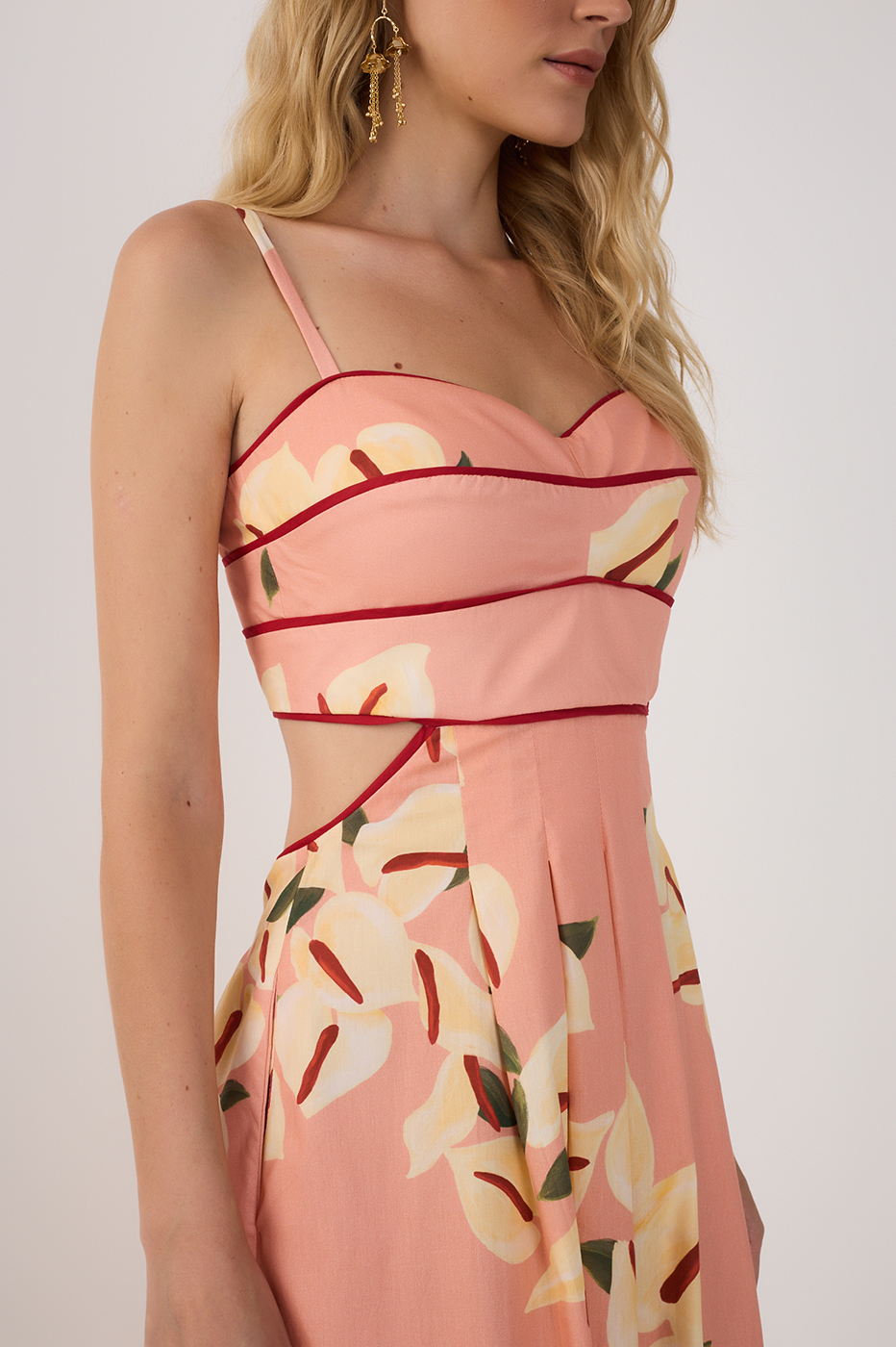 Pink Anturio Sleeveless Tricoline Midi Dress