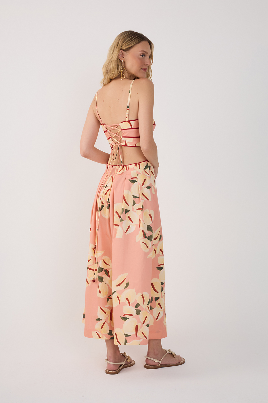 Pink Anturio Sleeveless Tricoline Midi Dress