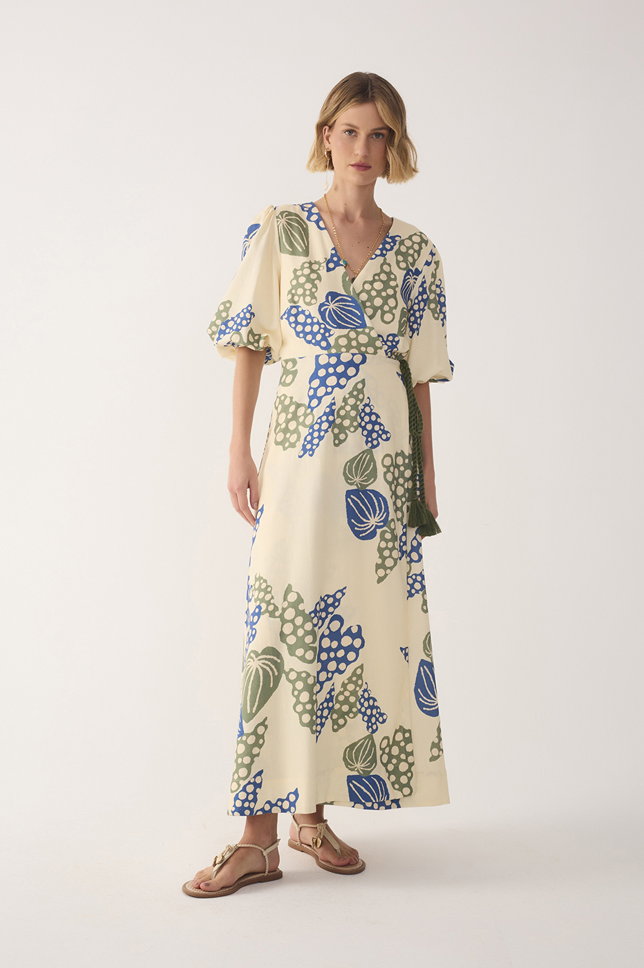 Beige Begonia V Neck Belted Maxi Dress