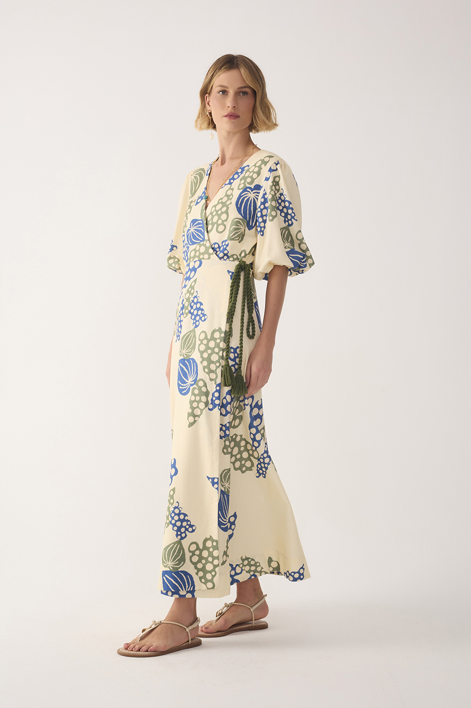 Beige Begonia V Neck Belted Maxi Dress