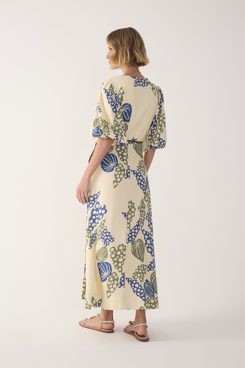 Beige Begonia V Neck Belted Maxi Dress