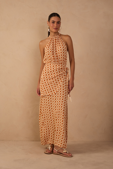 Beige Melissa Halter Neck Wrap Maxi Dress
