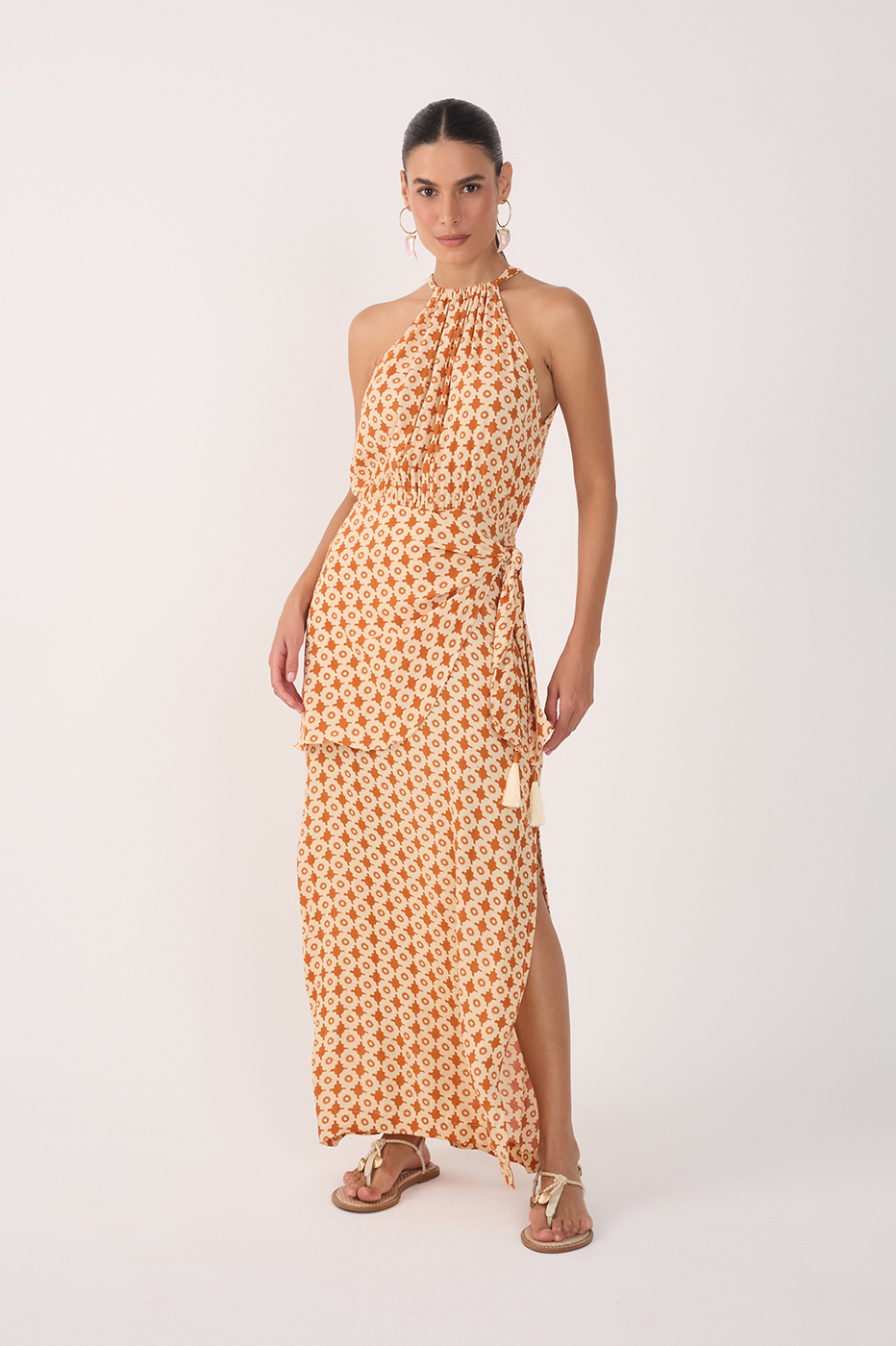 Beige Melissa Halter Neck Wrap Maxi Dress