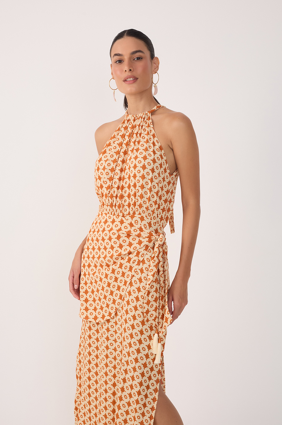 Beige Melissa Halter Neck Wrap Maxi Dress