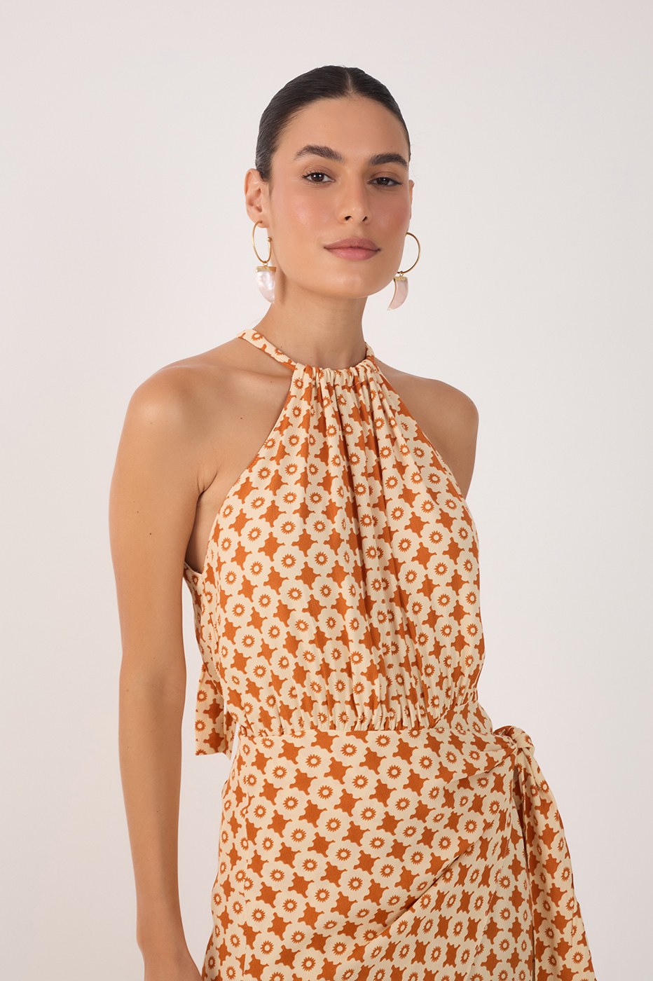 Beige Melissa Halter Neck Wrap Maxi Dress