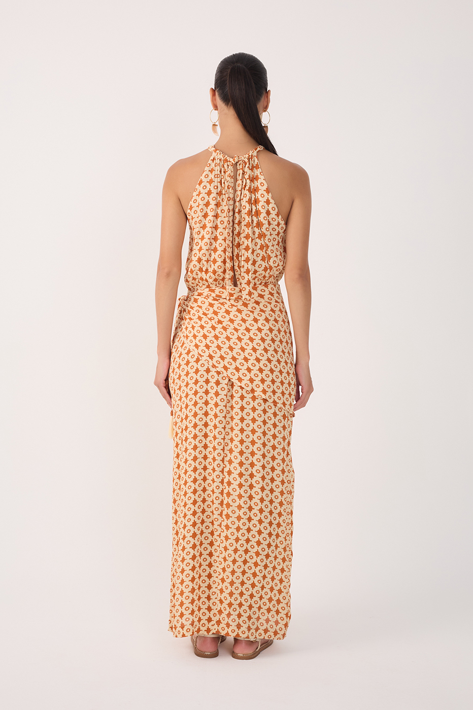 Beige Melissa Halter Neck Wrap Maxi Dress
