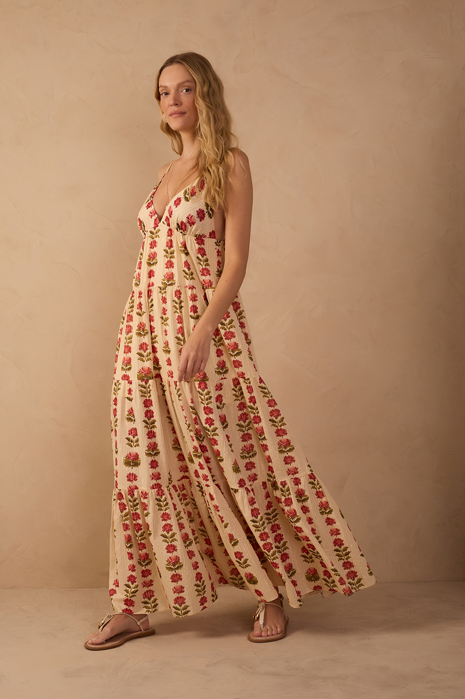 Long Lurex Cam¨¦lia Print Dress