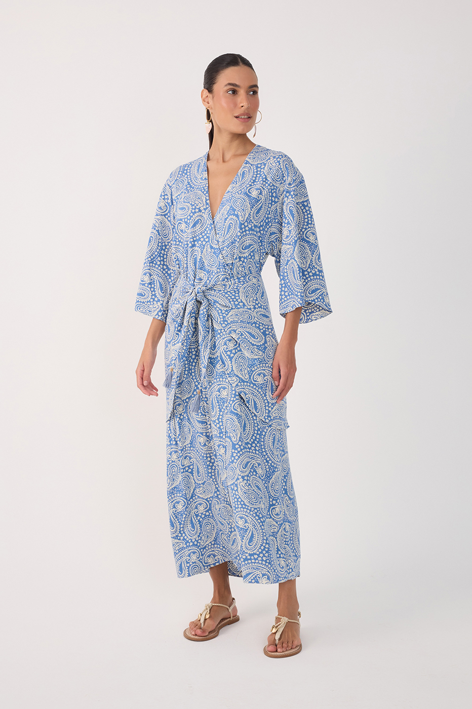 Blue Sereno Kimono Sleeve Crepe Maxi Dress