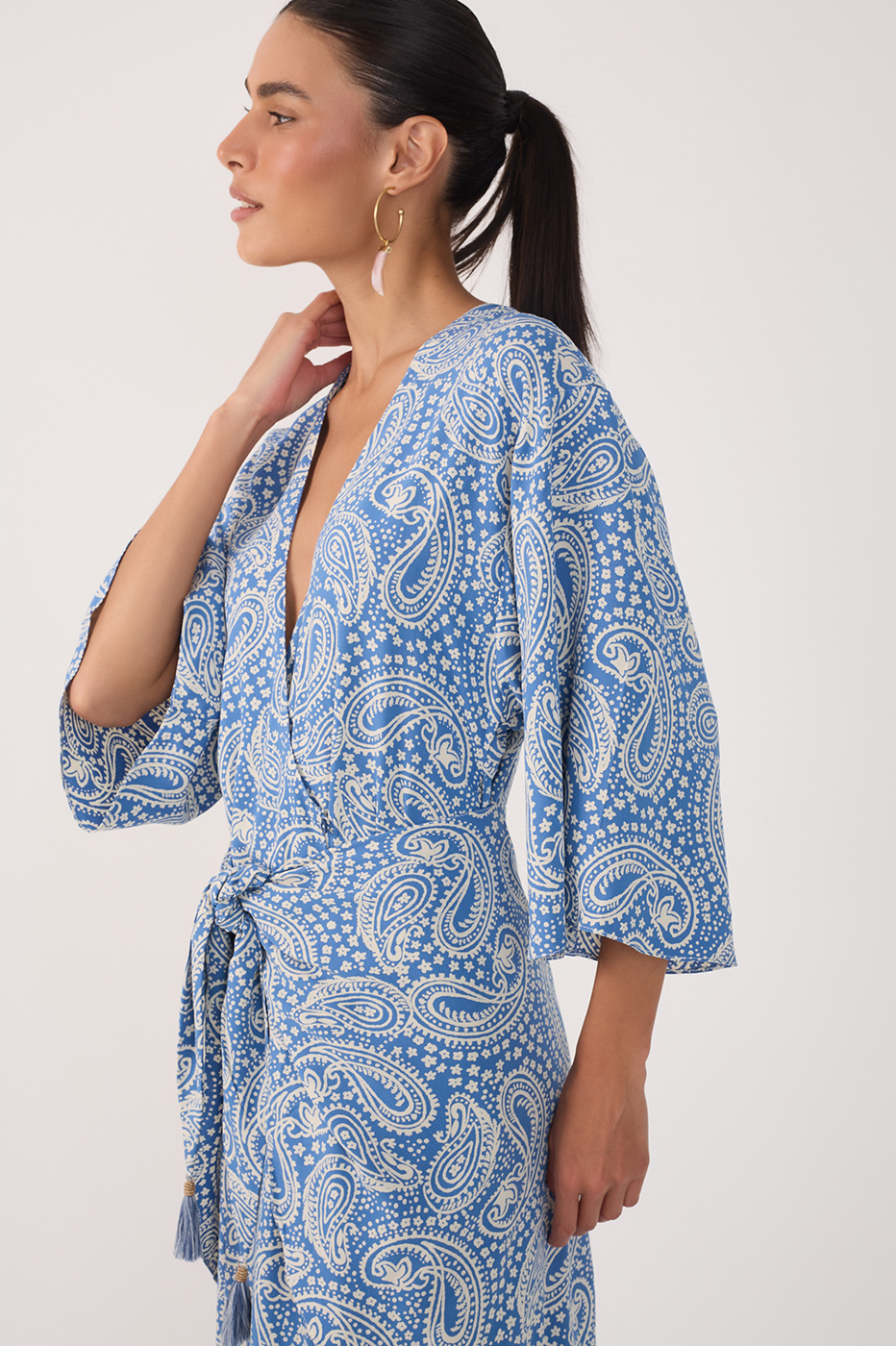 Blue Sereno Kimono Sleeve Crepe Maxi Dress