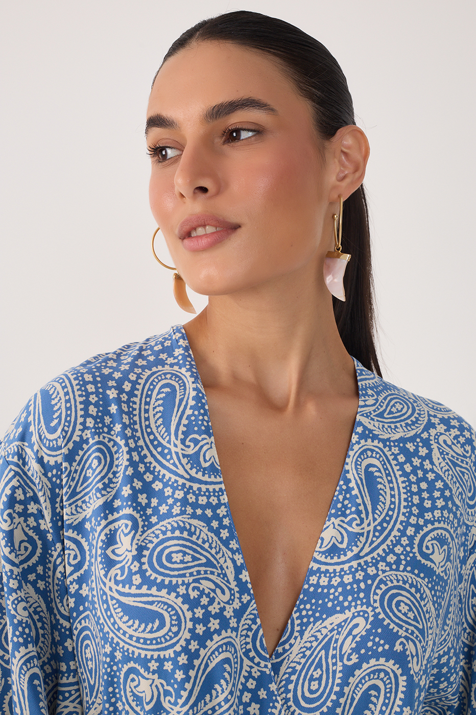 Blue Sereno Kimono Sleeve Crepe Maxi Dress