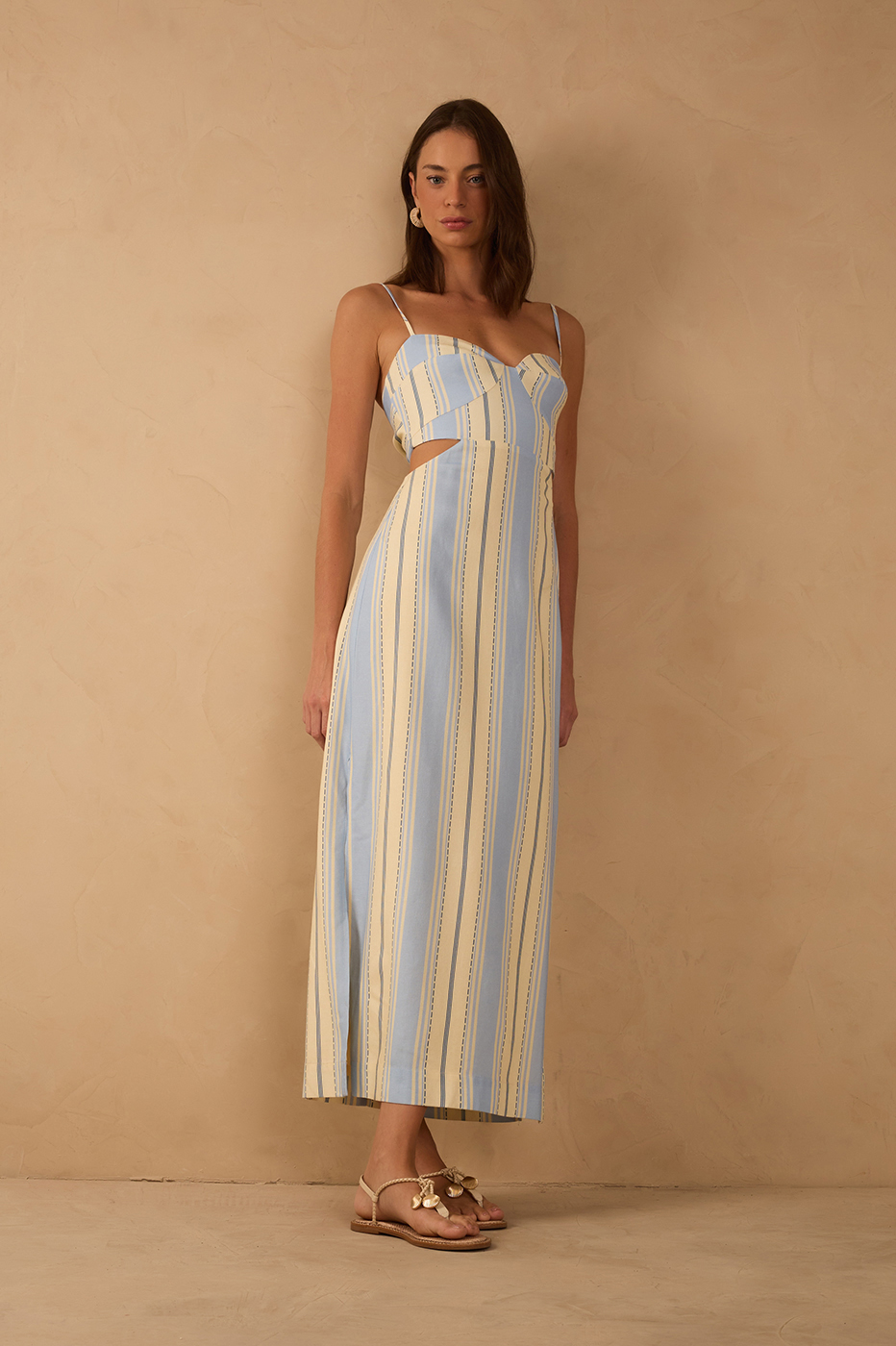 Blue Descanso Stripes Cut-Out Maxi Dress