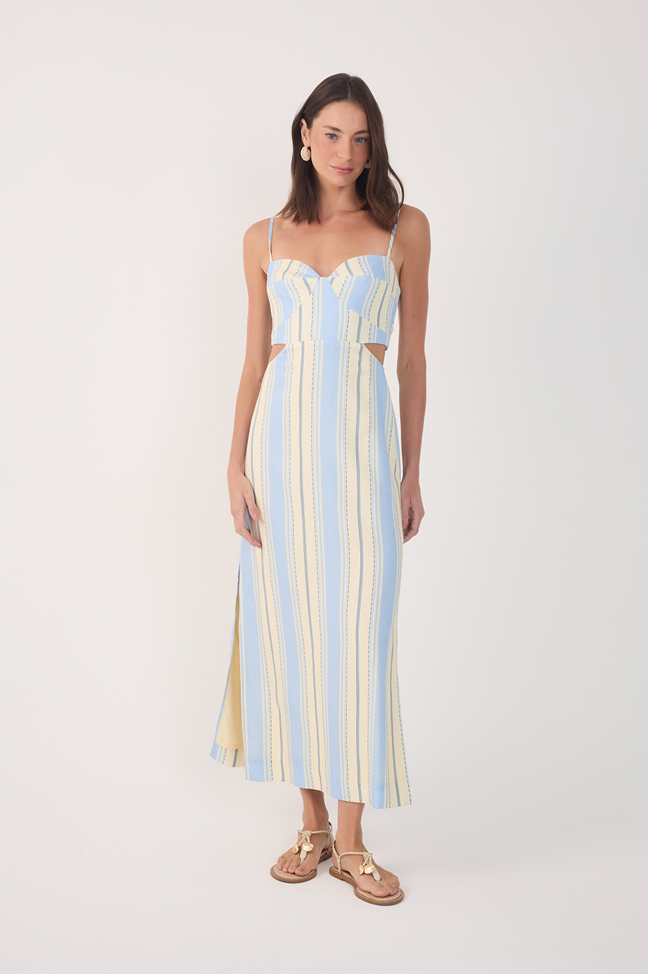 Blue Descanso Stripes Cut-Out Maxi Dress