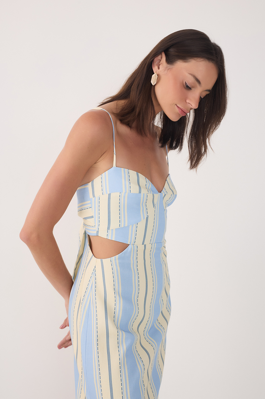 Blue Descanso Stripes Cut-Out Maxi Dress