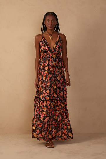 Black Encontro Lurex V Neck Maxi Dress