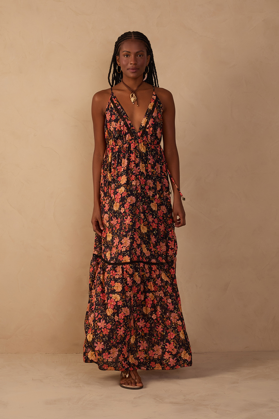 Black Encontro Lurex V Neck Maxi Dress