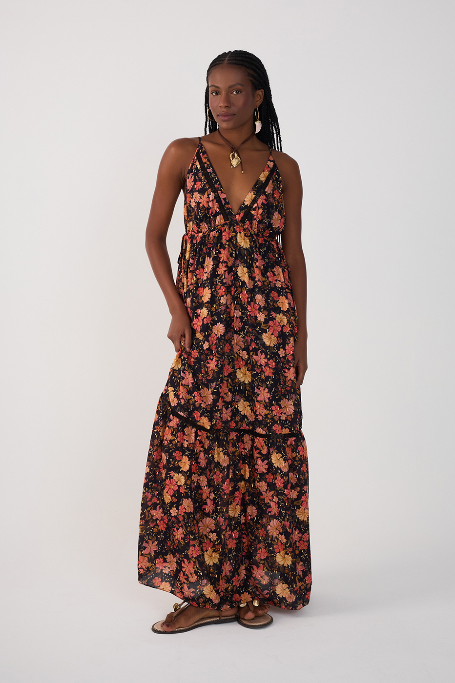 Black Encontro Lurex V Neck Maxi Dress