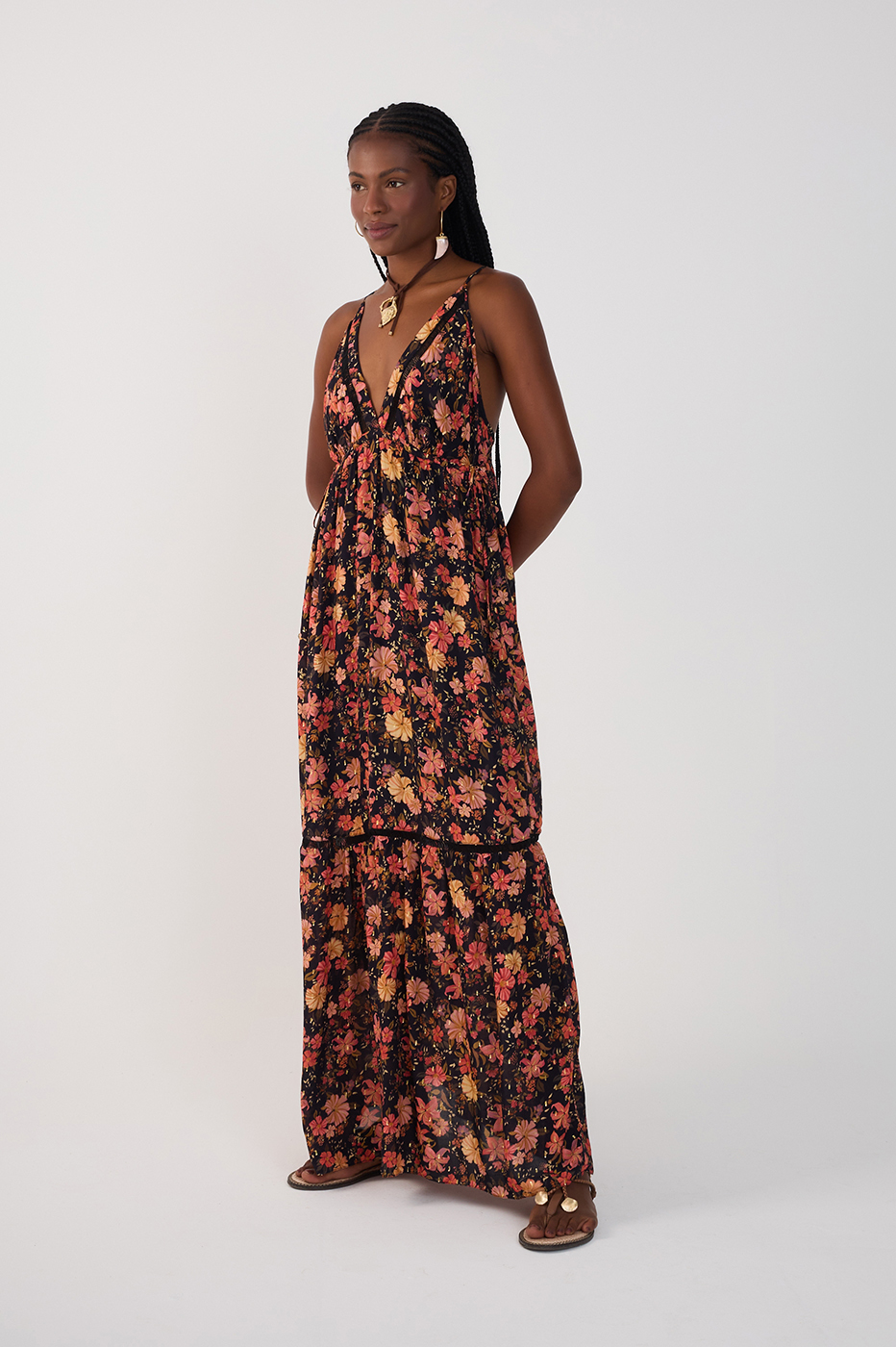 Black Encontro Lurex V Neck Maxi Dress