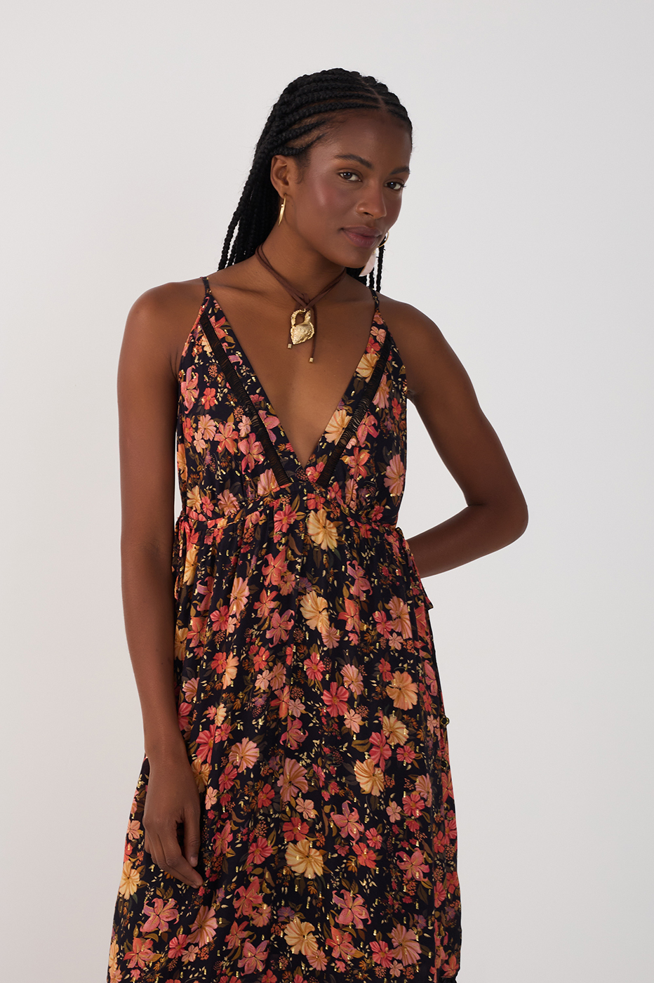 Black Encontro Lurex V Neck Maxi Dress