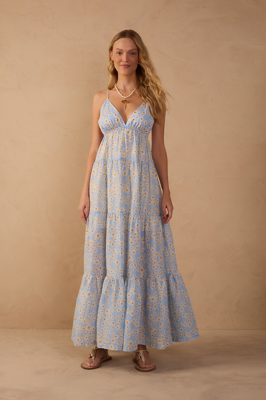Long Margaridas Azul Print Dress