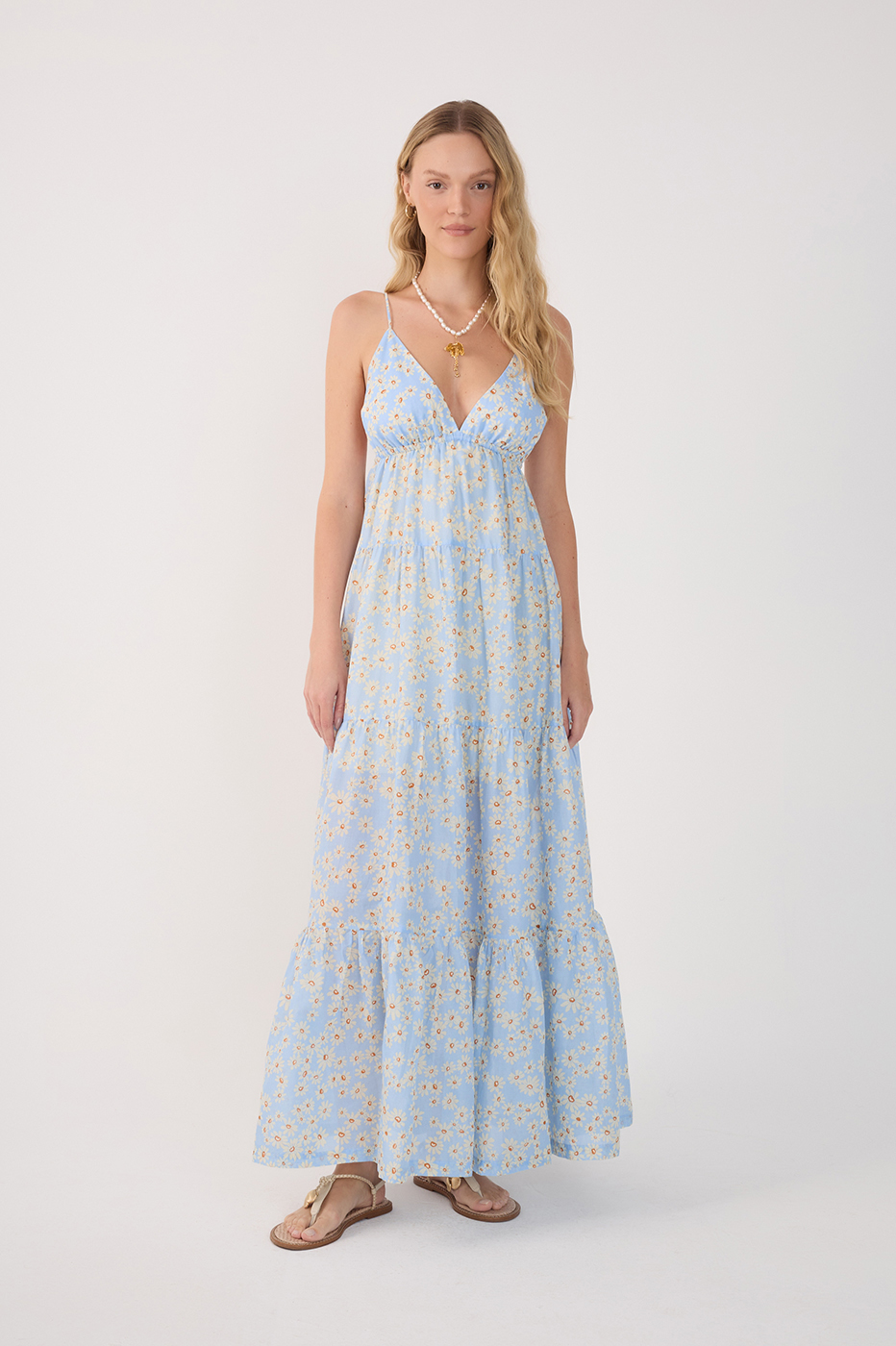 Long Margaridas Azul Print Dress