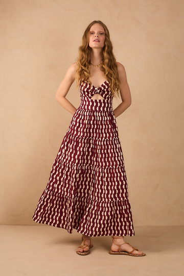 Marsala Copa Front Cut-Out Bow Back Ties Maxi Dress