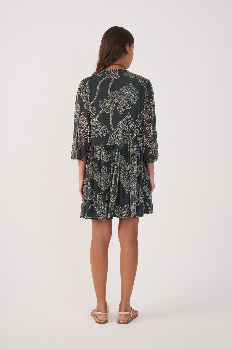 Black Ramos V Neck Puff Sleeve Mini Dress