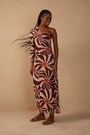 One-Shoulder Tulle Dress in Morma?o Print