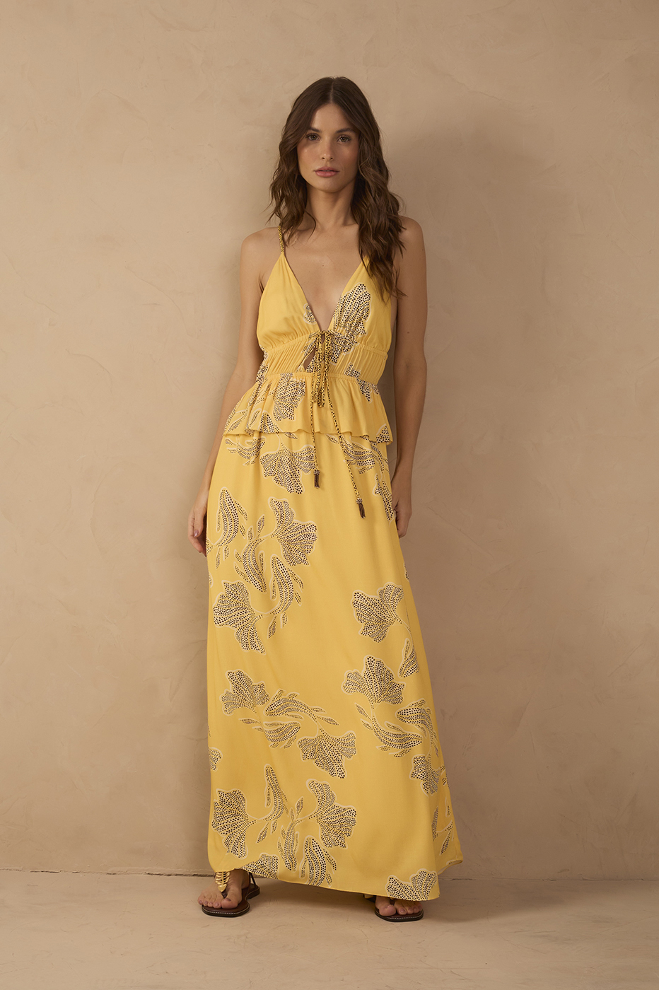Yellow Laguna V Neck Layered Maxi Dress