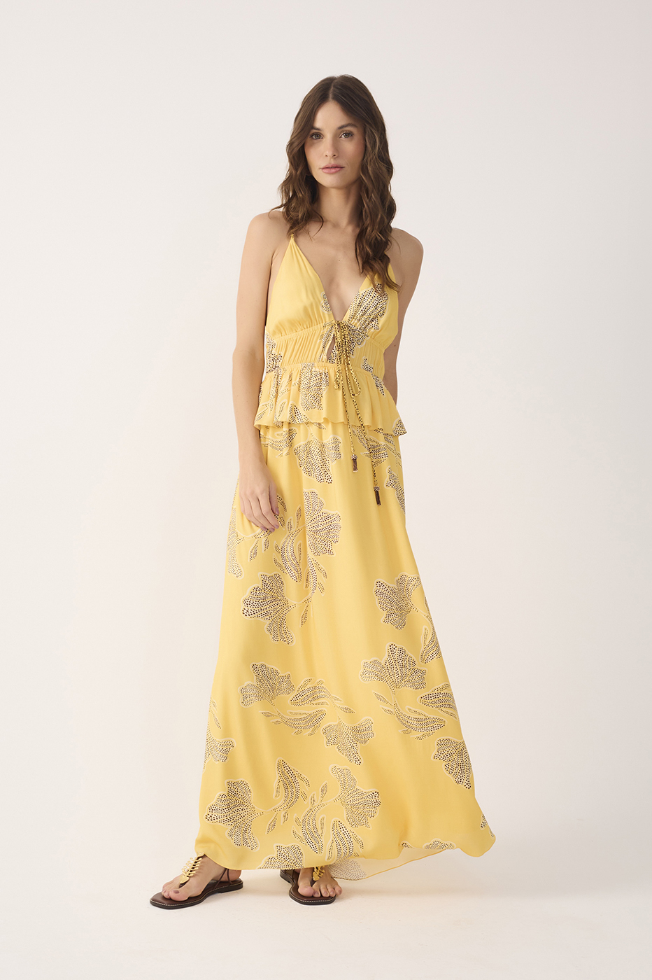 Yellow Laguna V Neck Layered Maxi Dress