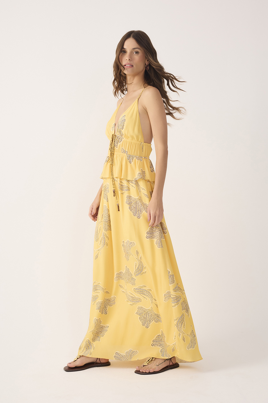 Yellow Laguna V Neck Layered Maxi Dress